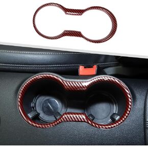 Jimen Compatible with Ford Mustang 2015-2023, Front Cup Holder Surround Cover Trim Overlay (Carbon Fiber)