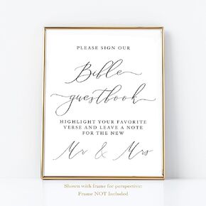 Bible Guestbook Sign for Wedding | (1) 8x10 White with black caligraphy on Thick Cardstock Paper | Please Sign Our Bible Highlight Your Favorite Verse And Leave a Message For Bride and Groom Sign for in Kuwait