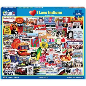 White Mountain Puzzles - I Love Indiana - 1000 Piece Jigsaw Puzzle for Adults - Fun Family Activity - 24"x30"