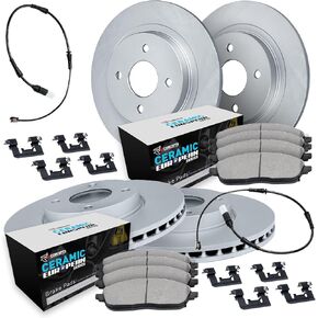 R1 Concepts Front Rear Brakes and Rotors Kit |Front Rear Brake pads| Brake Rotors and Pads| Euro Ceramic Brake Pads and Rotors |Hardware Kit |Sensor|fits 2002-2006 Mini Cooper