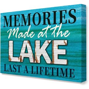 Lake House Wall Art Decor,Memories Made at the Lake Canvas Framed Wall Art, Lake Themed Artwork Canvas Framed Painting for Lake Nature Lovers Lake House Home Bedroom Bathroom Office Wall Decor 15" x 12" ﻿