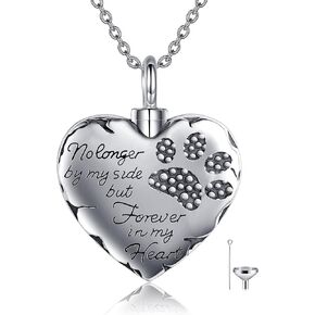 YFN Pet Urn Necklace Sterling Silver Dog Cat Paw Cremation Necklace for Ashes Pet Paw Print Memorial Jewelry for Women Men