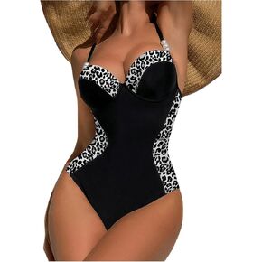 WDIRARA Women's Color Block Pearls Push Up One Piece Swimsuit Monokini Bathing Suit