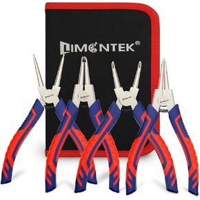 Heavy Duty 4pcs Snap Ring Pliers Set, 7-Inch Internal External Circlip Pliers, Straight Bent Lock Pliers for Ring Remover Retaining with Portable Pouch