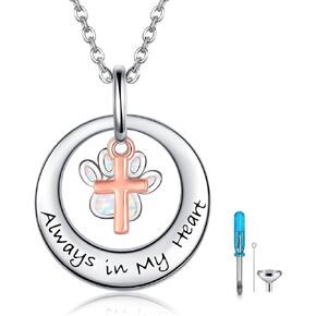 ONEFINITY Paw Urn Necklace for Ashes 925 Sterling Silver Cross Dog Cat Pet Paw Print Cremation Jewelry for Pet Ashes Animal Keepsake Memorial Charm Pendant Necklace for Women