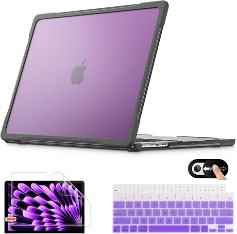 حافظة Mektron مضادة للصدمات لجهاز MacBook Air 15 بوصة 2024/2023 مع شريحة M3/M2 طراز A2941/ A3114، غطاء صلب واقٍ عالي التحمل مقاس 15.3 بوصة مع مسند قابل للطي مع غطاء لوحة المفاتيح، B-Navy in Saudi Arabia