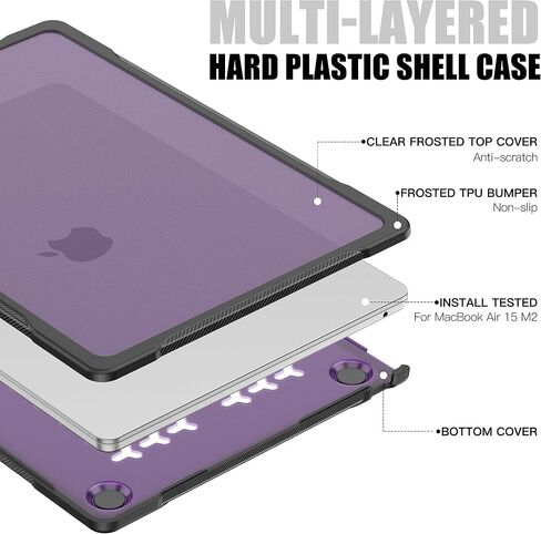 حافظة Mektron مضادة للصدمات لجهاز MacBook Air 15 بوصة 2024/2023 مع شريحة M3/M2 طراز A2941/ A3114، غطاء صلب واقٍ عالي التحمل مقاس 15.3 بوصة مع مسند قابل للطي مع غطاء لوحة المفاتيح، B-Navy in Saudi Arabia