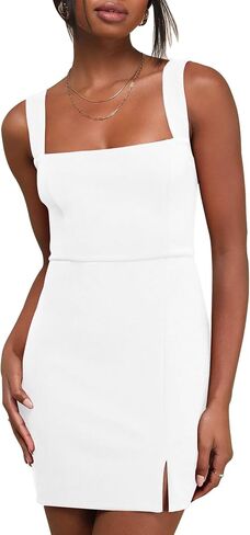 LuFeng Women's Summer Sqaure Neck Sleeveless Split Mini Dress Elegant Slim Fit Night Out Party Dress in Saudi Arabia