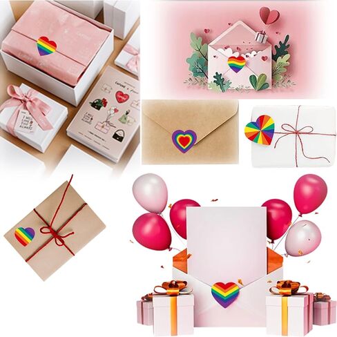 1000 PCS Heart Stickers, Envelope Stickers Seals Heart Roll, Rainbow Love Stickers Envelope Seals for Valentine's Day, Invitations, Gifts and Crafts Party Favor Decoration (1 Inch) in Saudi Arabia