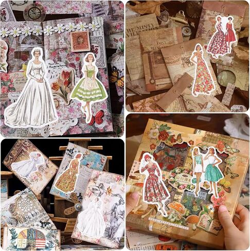 160 قطعة من ملصقات الأشخاص العتيقة، أزياء ريترو باريس للسيدات والفتيات والنساء الجمالية لمستلزمات سجل القصاصات، مجموعة مجلة من الفينيل رصاصة غير المرغوب فيها ألبوم مخططات مذكرات يدوية لتزيين الحرف اليدوية in Kuwait