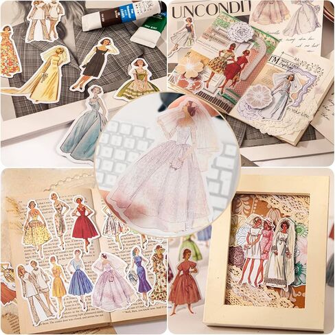 160 قطعة من ملصقات الأشخاص العتيقة، أزياء ريترو باريس للسيدات والفتيات والنساء الجمالية لمستلزمات سجل القصاصات، مجموعة مجلة من الفينيل رصاصة غير المرغوب فيها ألبوم مخططات مذكرات يدوية لتزيين الحرف اليدوية in Kuwait