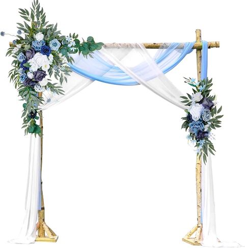 مجموعة زهور قوس الزفاف الاصطناعية من SOUTHGATE - زهور صناعية للديكور - قطعتان من زهور الزهور البيضاء الزرقاء - وقطعتان من مفارش المائدة المصنوعة من الشيفون شبه الشفاف لتزيين حفلات الزفاف والزهور in Kuwait