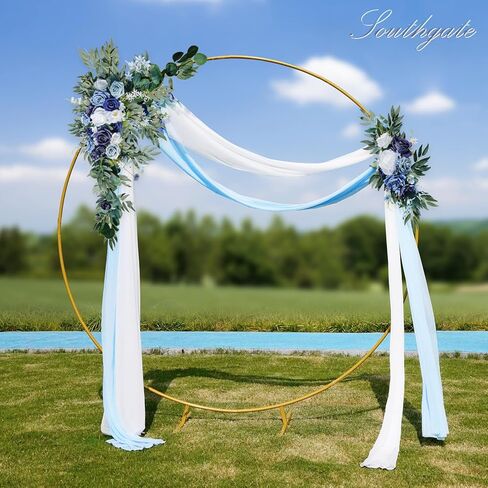 مجموعة زهور قوس الزفاف الاصطناعية من SOUTHGATE - زهور صناعية للديكور - قطعتان من زهور الزهور البيضاء الزرقاء - وقطعتان من مفارش المائدة المصنوعة من الشيفون شبه الشفاف لتزيين حفلات الزفاف والزهور in Kuwait