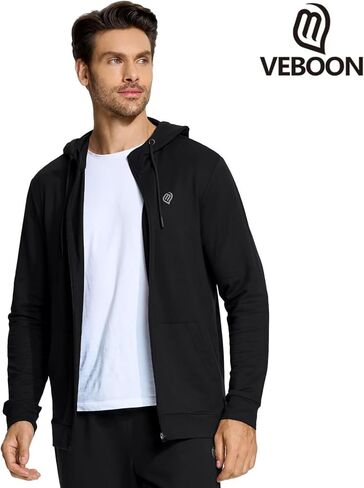سترة VEBOON بغطاء للرأس للرجال من Athleisure سترة خريف سادة ناعمة بأكمام طويلة مع جيب in Kuwait