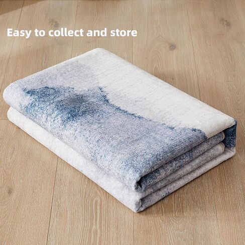Modern Light Navy Blue Area Rug,Non Slip Colorful Big Large Carpets, Abstract Machine Washable 5x7 Rugs for Living Room and Bedroom, Soft Blue and White Rug for Dining Center in Saudi Arabia
