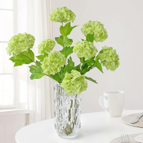 Boho Flowers Light Pink & Green Faux Flowers for Decoration,4Pcs Real Touch Artificial Snowball Viburnum,Long Stem Latex Lifelike Floral for Spring Bouquet Home Wedding Table Centerpiece in Saudi Arabia