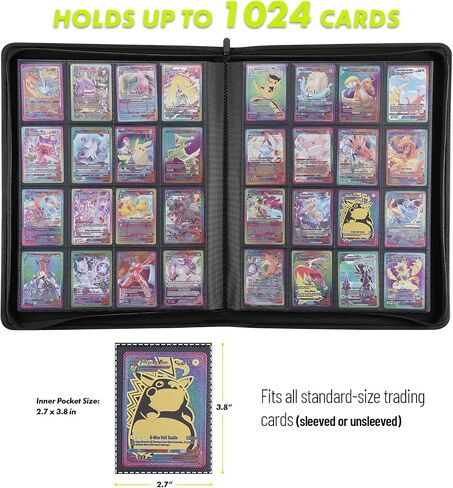 1000+ Trading Card Binder, 16 Pocket Zip Card Collection Binder Card Album Compatible with TCG, MTG, Baseball Cards, Sports Cards and More (Black) in Saudi Arabia