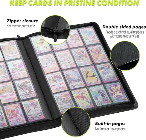 1000+ Trading Card Binder, 16 Pocket Zip Card Collection Binder Card Album Compatible with TCG, MTG, Baseball Cards, Sports Cards and More (Black) in Saudi Arabia