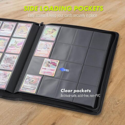1000+ Trading Card Binder, 16 Pocket Zip Card Collection Binder Card Album Compatible with TCG, MTG, Baseball Cards, Sports Cards and More (Black) in Saudi Arabia