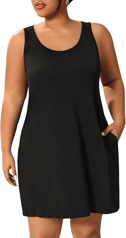 SOLY HUX Women's Plus Size Summer Beach Dress Sleeveless Scoop Neck Swimsuit Cover Ups Tank Dresses in Saudi Arabia