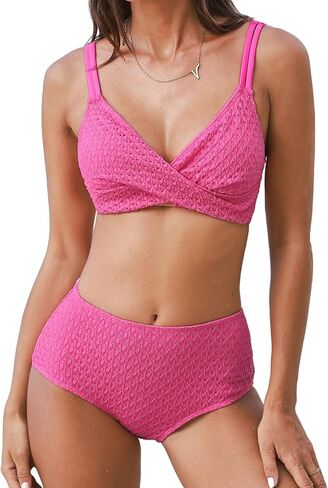 CUPSHE Women's Bikini Sets Two Piece Swimsuit High Waisted Twist Double Adjustable Straps Deep V Neck in Saudi Arabia