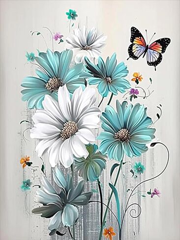 Xylogist Flower Diamond Art Painting Kits for Adults - Daisy Full Drill gem Art Paintings for Beginners, Round 5D Paint with Diamonds Pictures Gem Art Painting Kits DIY Adult Crafts Kits 12x16inch in Saudi Arabia