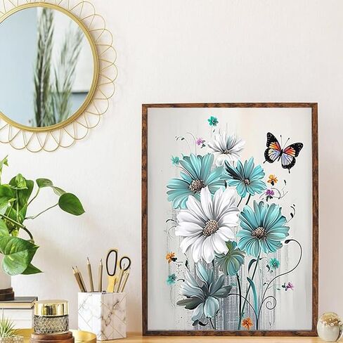 Xylogist Flower Diamond Art Painting Kits for Adults - Daisy Full Drill gem Art Paintings for Beginners, Round 5D Paint with Diamonds Pictures Gem Art Painting Kits DIY Adult Crafts Kits 12x16inch in Saudi Arabia