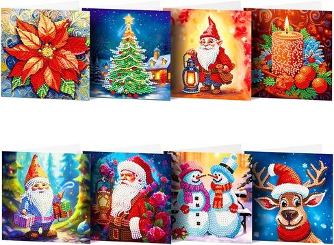 8pcs Christmas Cards DIY 5D Diamond Painting Card Number Dot Kits for Kids & Adults, Santa Claus Gnome Candle Greeting Cards with Envelopes & Tools Included Greeting Stickers Gift (Snowman) in Kuwait