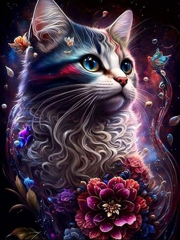 Flower Cat Diamond Painting Kits,5D Diamond Painting Kits for Adults,DIY Diamond Painting Diamond Art,Round Full Drill Diamond Art Kits gem art Crafts for Home Decor Gift-12x16in in Saudi Arabia