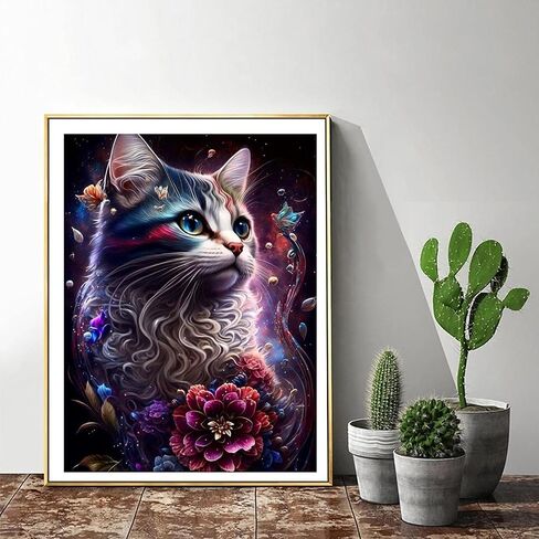 Flower Cat Diamond Painting Kits,5D Diamond Painting Kits for Adults,DIY Diamond Painting Diamond Art,Round Full Drill Diamond Art Kits gem art Crafts for Home Decor Gift-12x16in in Saudi Arabia
