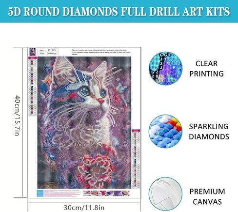 Flower Cat Diamond Painting Kits,5D Diamond Painting Kits for Adults,DIY Diamond Painting Diamond Art,Round Full Drill Diamond Art Kits gem art Crafts for Home Decor Gift-12x16in in Saudi Arabia
