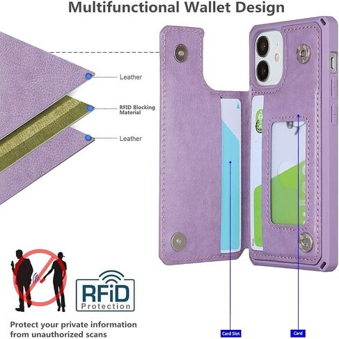 حافظة iCoverCase لهاتف iPhone 12 Mini Wallet للنساء، حافظة iPhone 12 Mini مع حامل بطاقة وحزام معصم، حافظة جلدية منقوشة مضادة للصدمات مقاس 5.4 بوصة (أرجواني قلب) in Kuwait