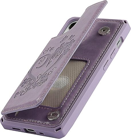 حافظة iCoverCase لهاتف iPhone 12 Mini Wallet للنساء، حافظة iPhone 12 Mini مع حامل بطاقة وحزام معصم، حافظة جلدية منقوشة مضادة للصدمات مقاس 5.4 بوصة (أرجواني قلب) in Kuwait
