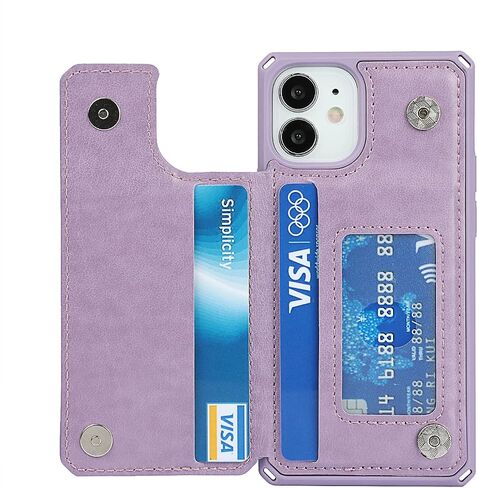 حافظة iCoverCase لهاتف iPhone 12 Mini Wallet للنساء، حافظة iPhone 12 Mini مع حامل بطاقة وحزام معصم، حافظة جلدية منقوشة مضادة للصدمات مقاس 5.4 بوصة (أرجواني قلب) in Kuwait