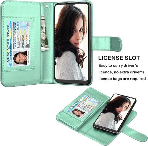 NJJEX Compatible with LG K51 Case/LG Q51/ LG Reflect/LG K51 Wallet Case, [9 Card Slots] PU Leather ID Credit Card Holder Folio Flip [Detachable] Kickstand Magnetic Phone Cover & Lanyard [Turquoise] in Saudi Arabia