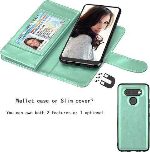 NJJEX Compatible with LG K51 Case/LG Q51/ LG Reflect/LG K51 Wallet Case, [9 Card Slots] PU Leather ID Credit Card Holder Folio Flip [Detachable] Kickstand Magnetic Phone Cover & Lanyard [Turquoise] in Saudi Arabia