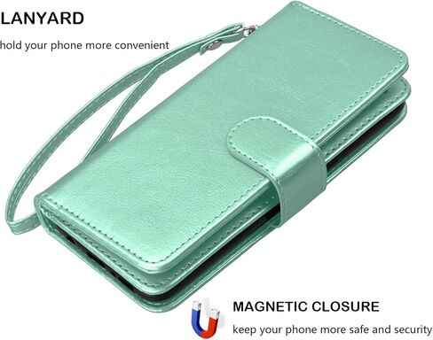 NJJEX Compatible with LG K51 Case/LG Q51/ LG Reflect/LG K51 Wallet Case, [9 Card Slots] PU Leather ID Credit Card Holder Folio Flip [Detachable] Kickstand Magnetic Phone Cover & Lanyard [Turquoise] in Saudi Arabia