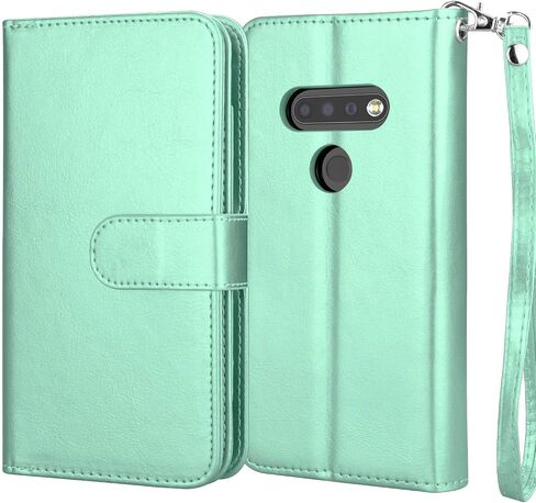 NJJEX Compatible with LG K51 Case/LG Q51/ LG Reflect/LG K51 Wallet Case, [9 Card Slots] PU Leather ID Credit Card Holder Folio Flip [Detachable] Kickstand Magnetic Phone Cover & Lanyard [Turquoise] in Saudi Arabia