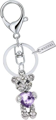 MZ824-3 Crystal Teddy Bear with Purple Heart Keychain Key Ring with Pouch Bag in Saudi Arabia