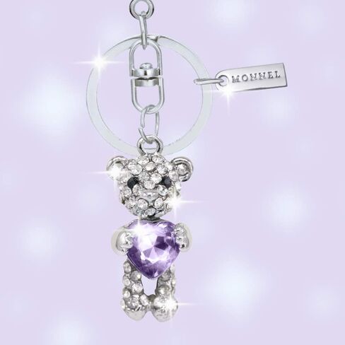 MZ824-3 Crystal Teddy Bear with Purple Heart Keychain Key Ring with Pouch Bag in Saudi Arabia