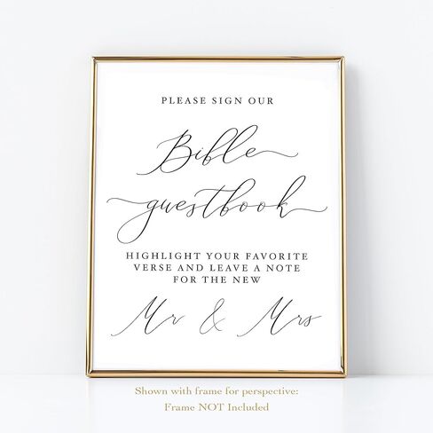 Bible Guestbook Sign for Wedding | (1) 8x10 White with black caligraphy on Thick Cardstock Paper | Please Sign Our Bible Highlight Your Favorite Verse And Leave a Message For Bride and Groom Sign for in Kuwait