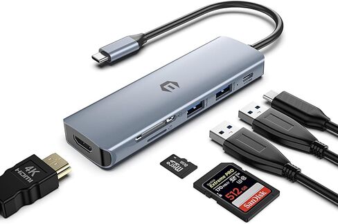 USB C Hub, 6 in 1 Adapter with 4K HDMI, 100W PD Charger, 2 x USB 3.0 Ports, SD/TF Card Reader, Compatible for USB C Laptops Dell XPS/HP/Surface and Other Type C Devices in Saudi Arabia