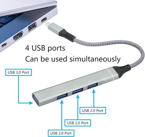 USB C إلى USB A Hub 4 منافذ، حاوية ألومنيوم USB من النوع C إلى USB Splitter مع 1 USB 3.0 و3 منافذ USB 2.0 موسع للكمبيوتر والكمبيوتر المحمول والماوس ولوحة المفاتيح ومحرك الأقراص المحمول والأقراص الصلبة المحمولة والمزيد in Kuwait