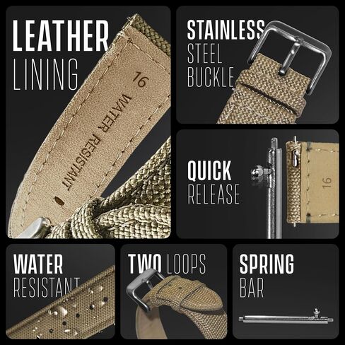 STUNNING SELECTION Alpine CORDURA fabric top and water resistant leather lining watch strap with Quick Release Spring Bars - Black, Olive, Grey, Khakhi, Blue, Red, Orange - 14, 16, 18, 20, 22 mm in Saudi Arabia
