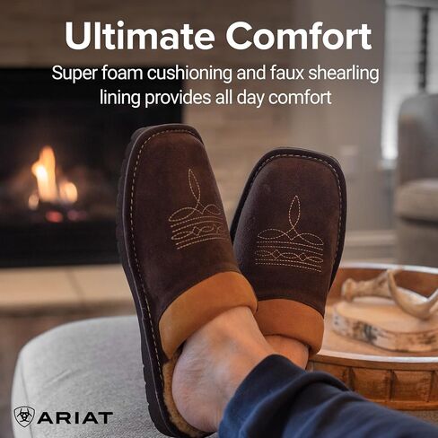 ARIAT Men’s 2842 Silversmith Outdoor Indoor Western Suede Foam Cushioned Square Toe Slipper in Saudi Arabia