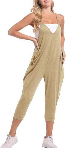 LAVIQK Women's Deep V Neck Jumpsuit Adjustable Spaghetti Strap Skinny Leg Jumpsuit Loungewear Casual Solid Sleeveless Romper in Saudi Arabia