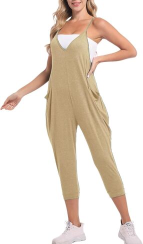 LAVIQK Women's Deep V Neck Jumpsuit Adjustable Spaghetti Strap Skinny Leg Jumpsuit Loungewear Casual Solid Sleeveless Romper in Saudi Arabia