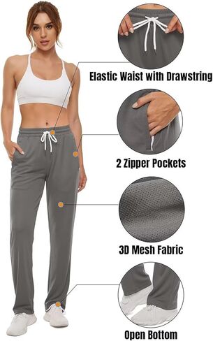 Boladeci المرأة Sweatpants 3D شبكة تنفس مرونة الخصر الجانب شريط عارضة رياضة السراويل الترنك الرياضية مع جيوب سستة in Kuwait