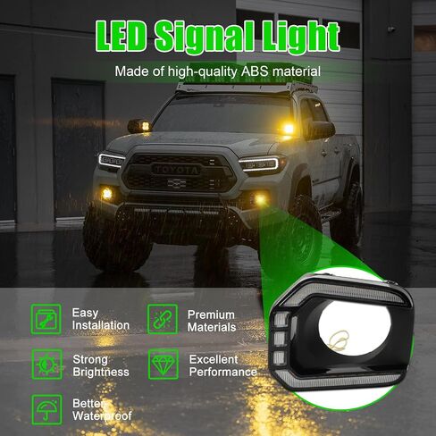 مجموعة مصابيح الضباب LED الأمامية (السائق الأيسر والجانب الأيمن للراكب) ضوء إشارة متوافق مع Toyota Tacoma SR SR5 TRD 2016 2017 2018 2019 2020 2021 2022 2023، إطار مصباح الضباب الممتص للصدمات قطعتان in Saudi Arabia