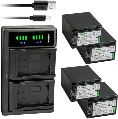 Kastar 4-Pack Battery NP-FV100 and LTD2 USB Charger Compatible with Sony NEX-VG20 NEX-VG30 NEX-VG900 HXR-MC50 HXR-MC88 HXR-NX30 HXR-NX70 HXR-NX80 PXW-Z90V PXW-X70 DCR-PJ5 DCR-SR10 DCR-SR15 Camera in Saudi Arabia